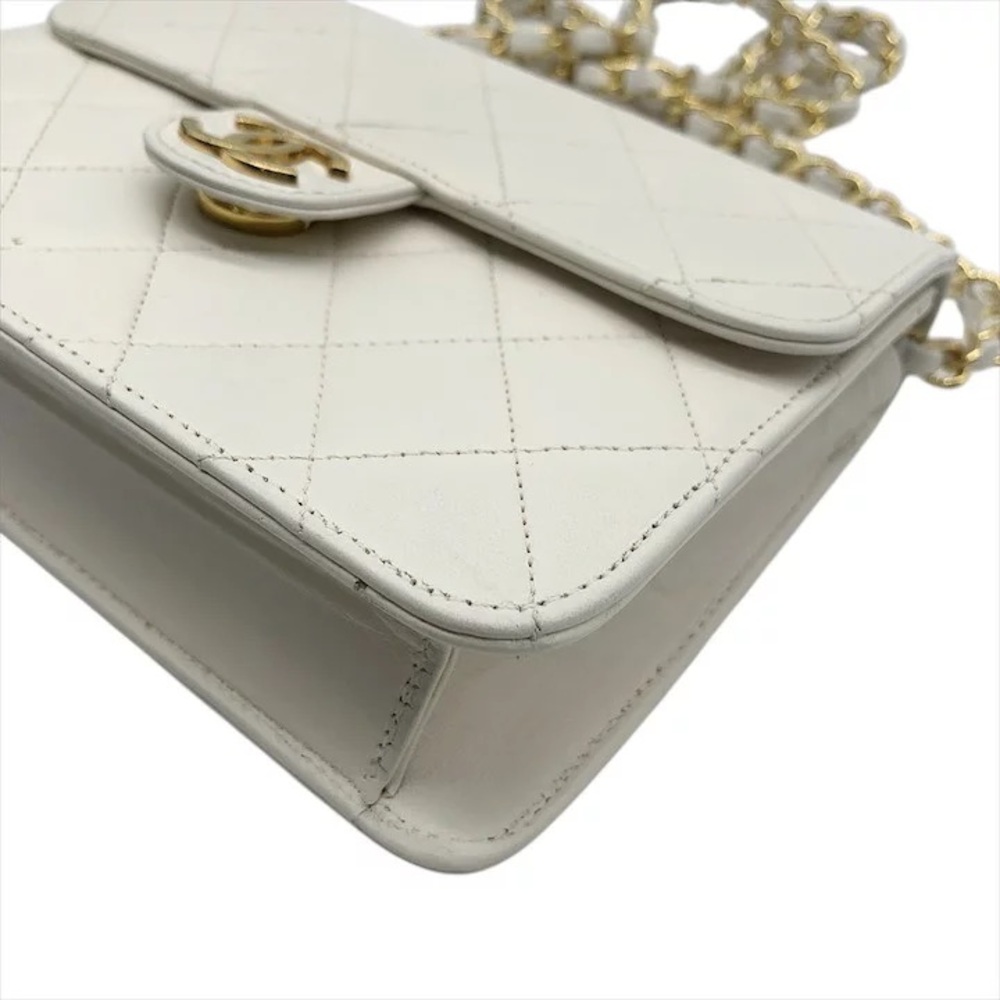 Authentic CHANEL mini classic flap 24k gold white lambskin shoulder bag - Picture 7 of 11
